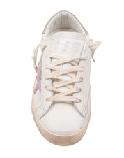 GOLDEN GOOSE SUPER STAR NAPPA LEATHER SNEAKERS IN WHITE WITH PINK STAR