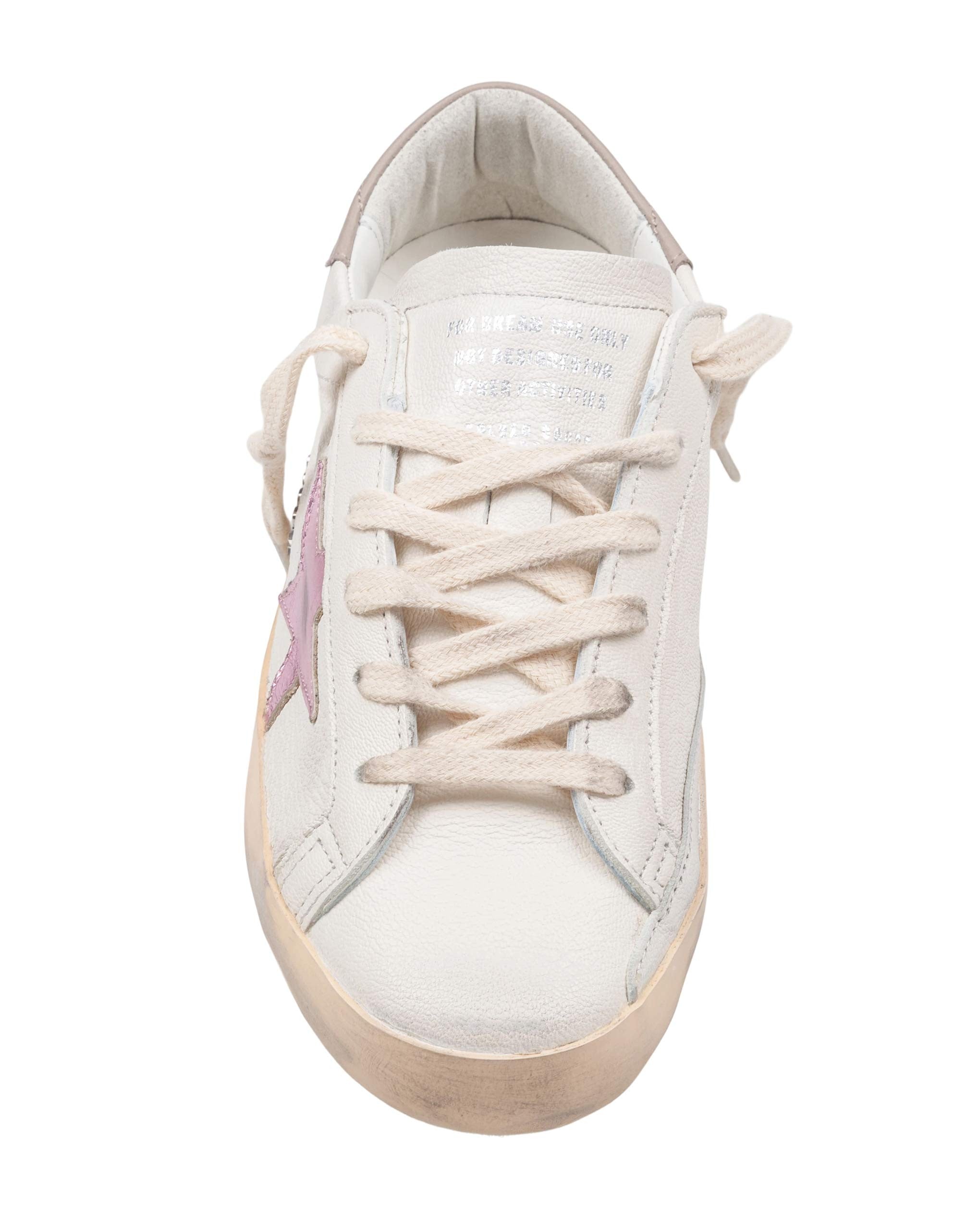 GOLDEN GOOSE SUPER STAR NAPPA LEATHER SNEAKERS IN WHITE WITH PINK STAR