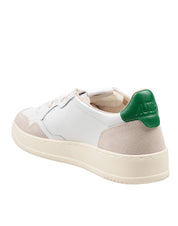 AUTRY MEDALIST LOW LEATHER AND SUEDE SNEAKERS, WHITE AND GREEN