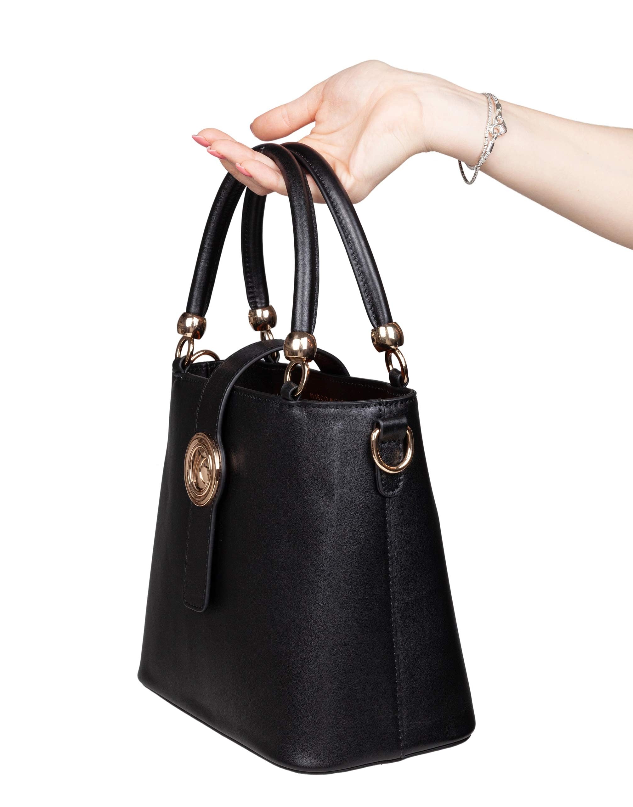 MARCO CASTELLI AGAPE LEATHER HANDBAG, BLACK