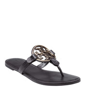 TORY BURCH METAL MILLER LEATHER FLIP-FLOPS, BLACK