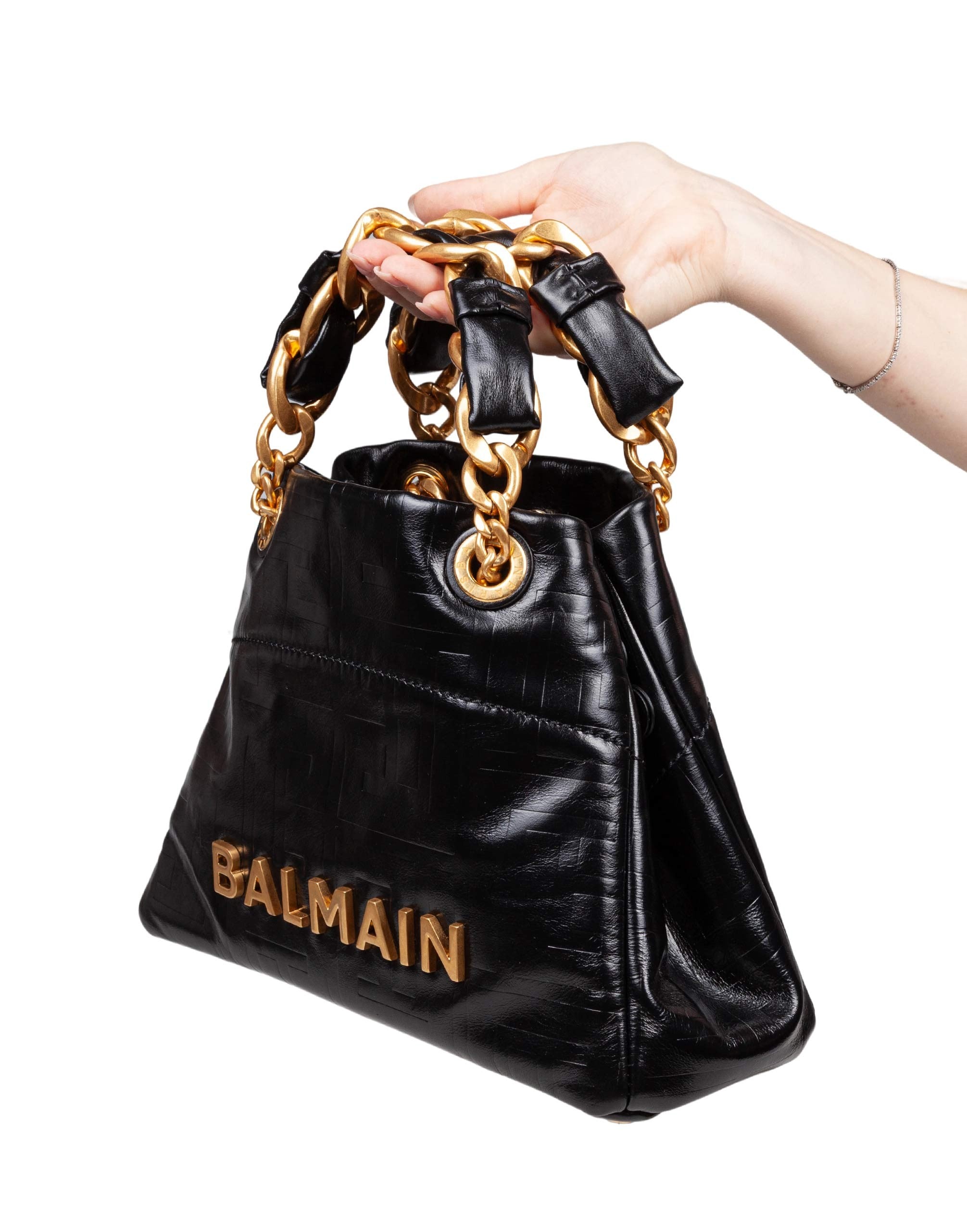 BALMAIN 1945 SOFT CABAS SMALL IN PELLE DI VITELLO COLORE NERO