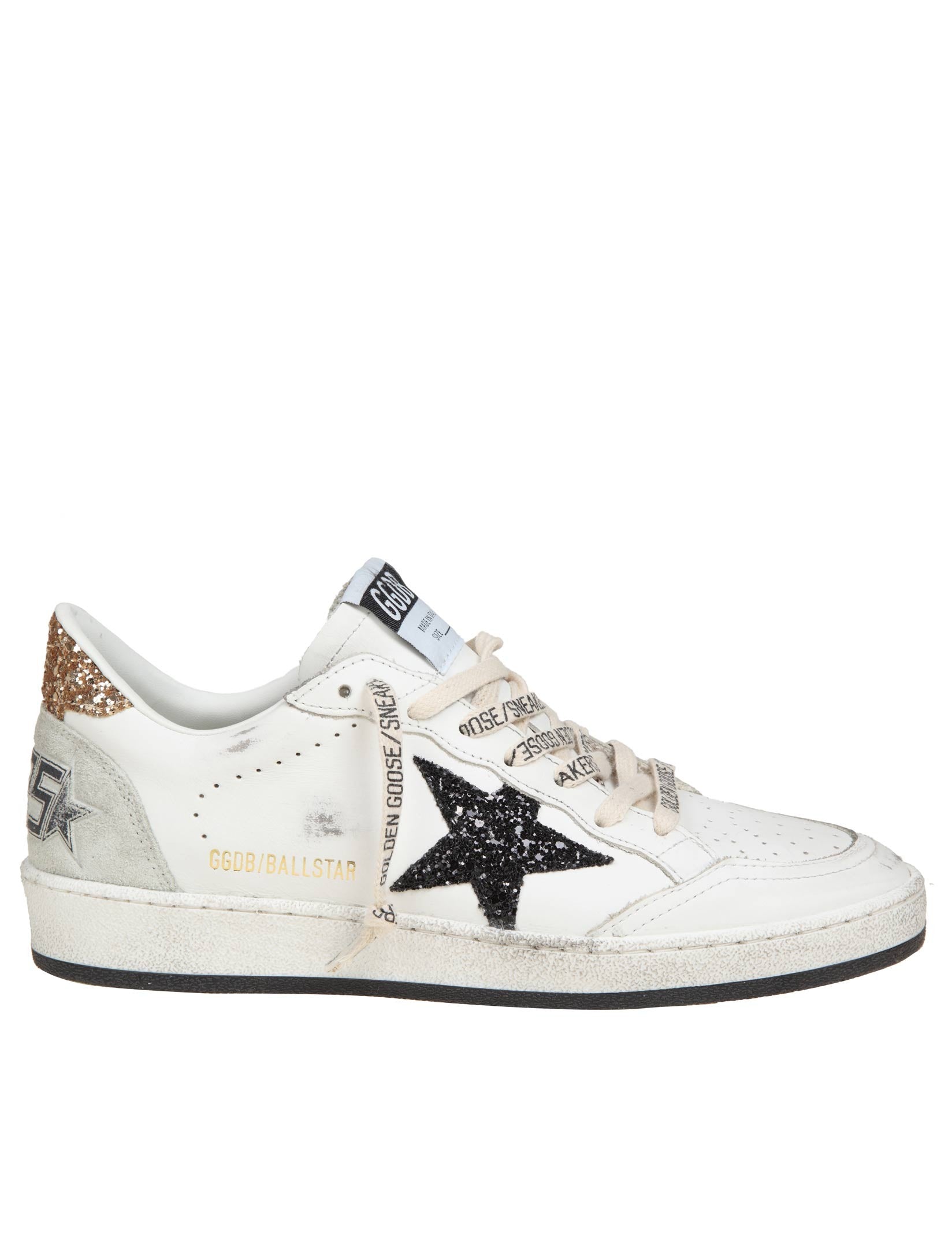 GOLDEN GOOSE BALLSTAR IN WHITE LEATHER WITH GLITTER STAR