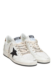 GOLDEN GOOSE BALLSTAR IN WHITE LEATHER WITH GLITTER STAR