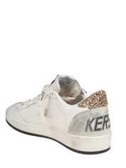 GOLDEN GOOSE BALLSTAR IN WHITE LEATHER WITH GLITTER STAR