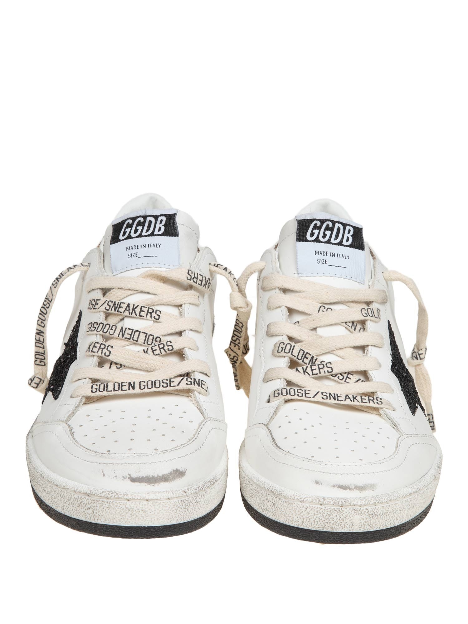 GOLDEN GOOSE BALLSTAR IN WHITE LEATHER WITH GLITTER STAR