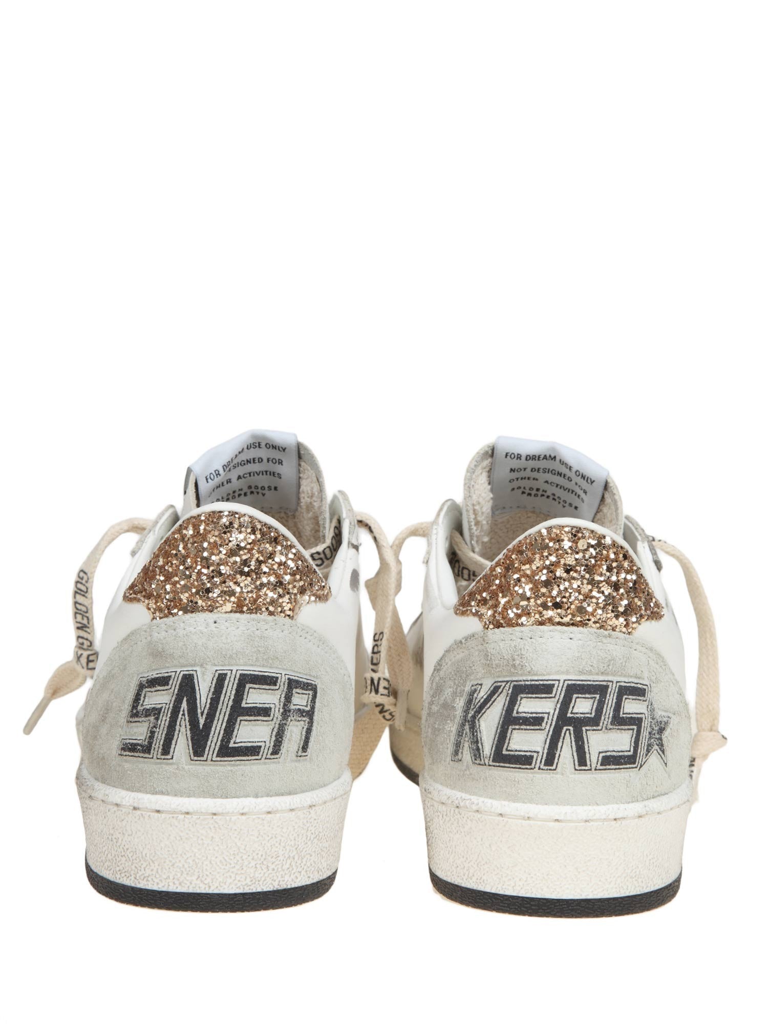GOLDEN GOOSE BALLSTAR IN WHITE LEATHER WITH GLITTER STAR