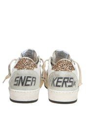 GOLDEN GOOSE BALLSTAR IN WHITE LEATHER WITH GLITTER STAR