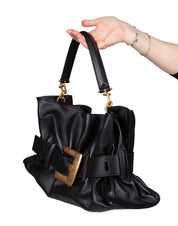BALMAIN ANTHEM MEDIUM LEATHER HANDBAG, BLACK