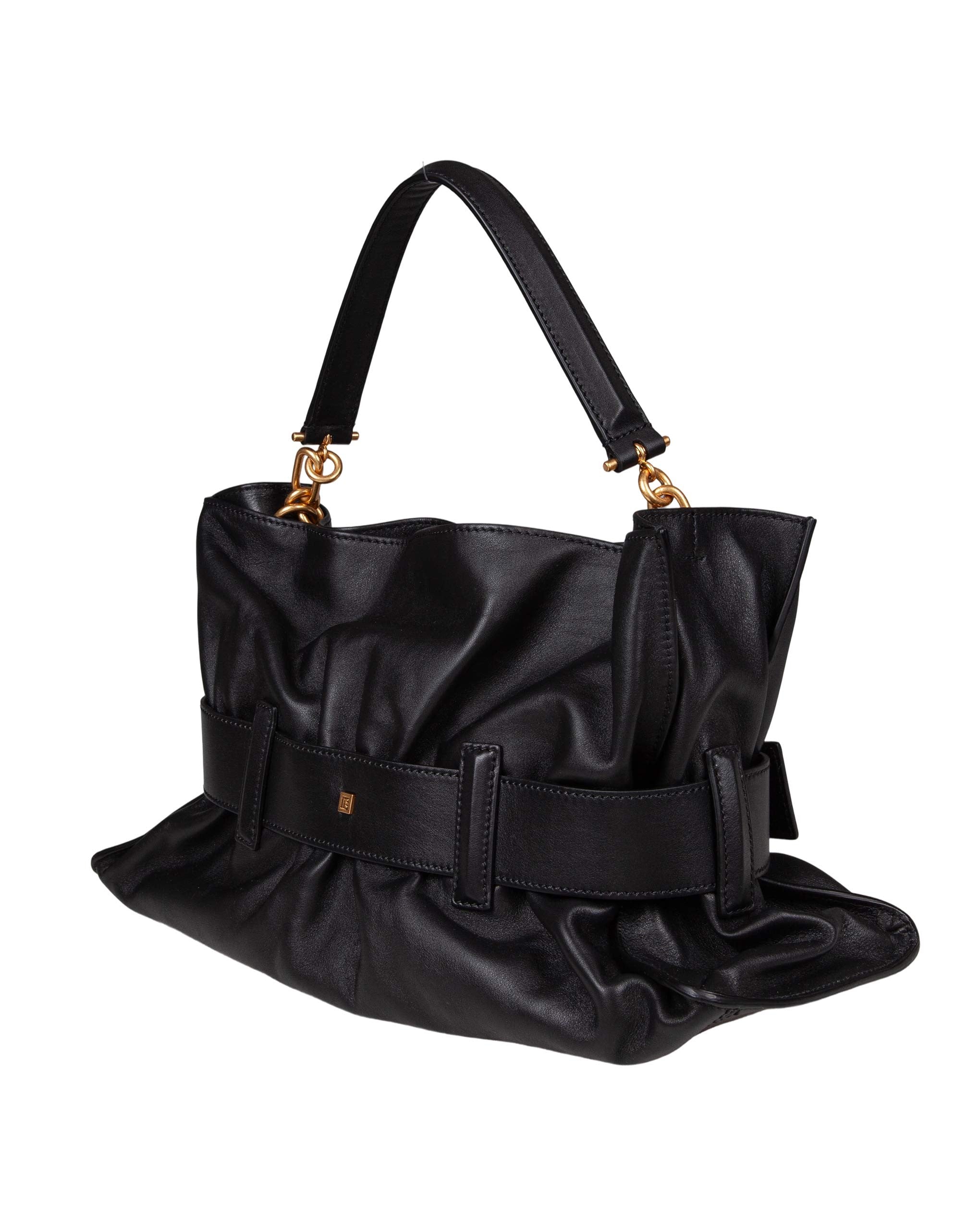 BALMAIN ANTHEM MEDIUM LEATHER HANDBAG, BLACK