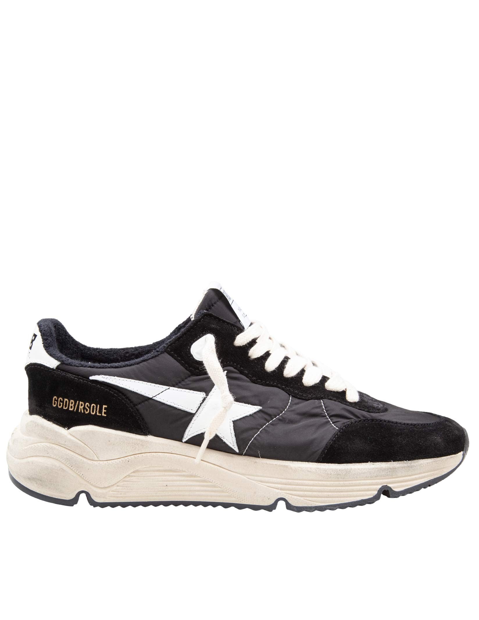 GOLDEN GOOSE SNEAKERS RUNNING SOLE IN CAMOSCIO COLORE NERO /BIANCO