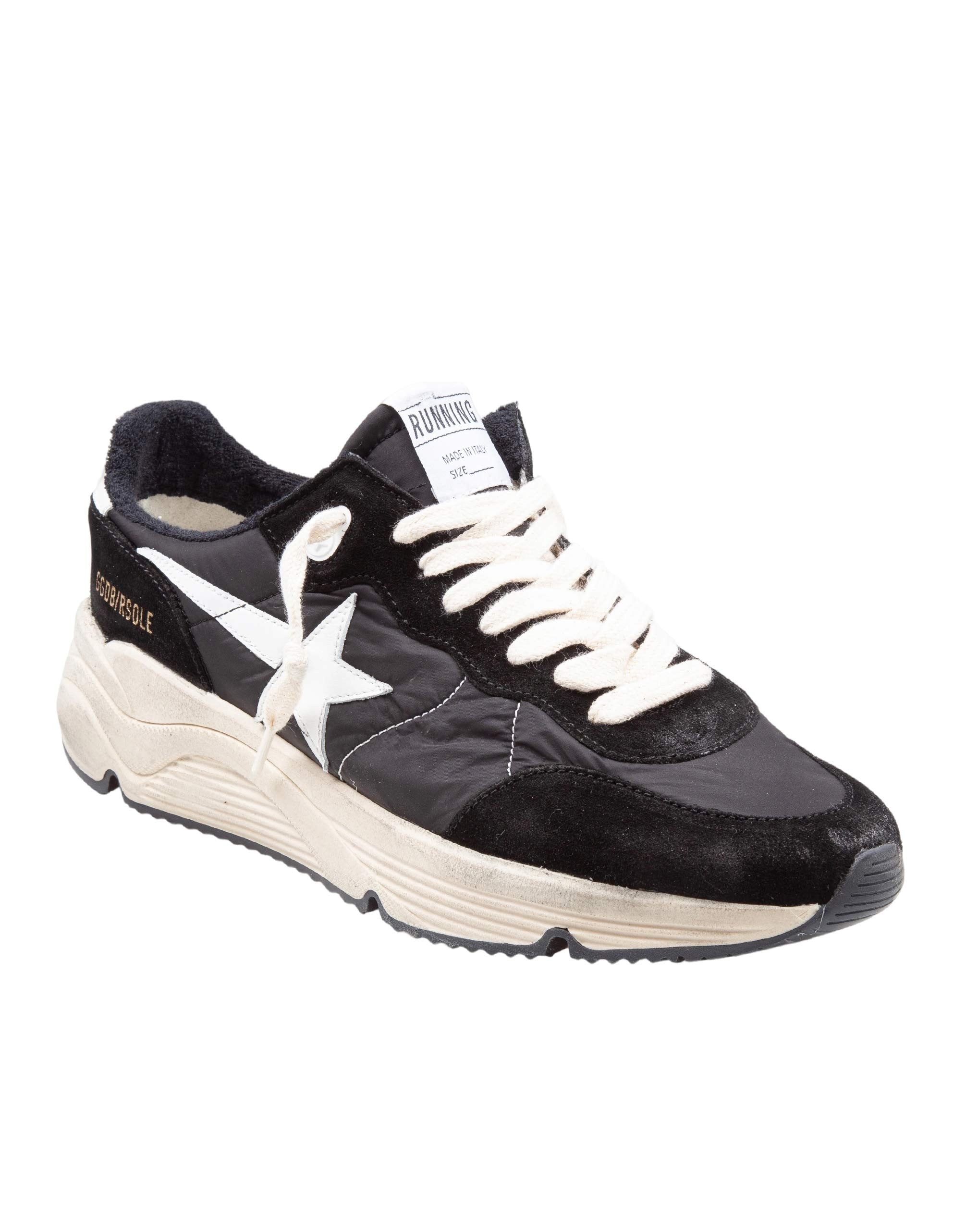 GOLDEN GOOSE SNEAKERS RUNNING SOLE IN CAMOSCIO COLORE NERO /BIANCO