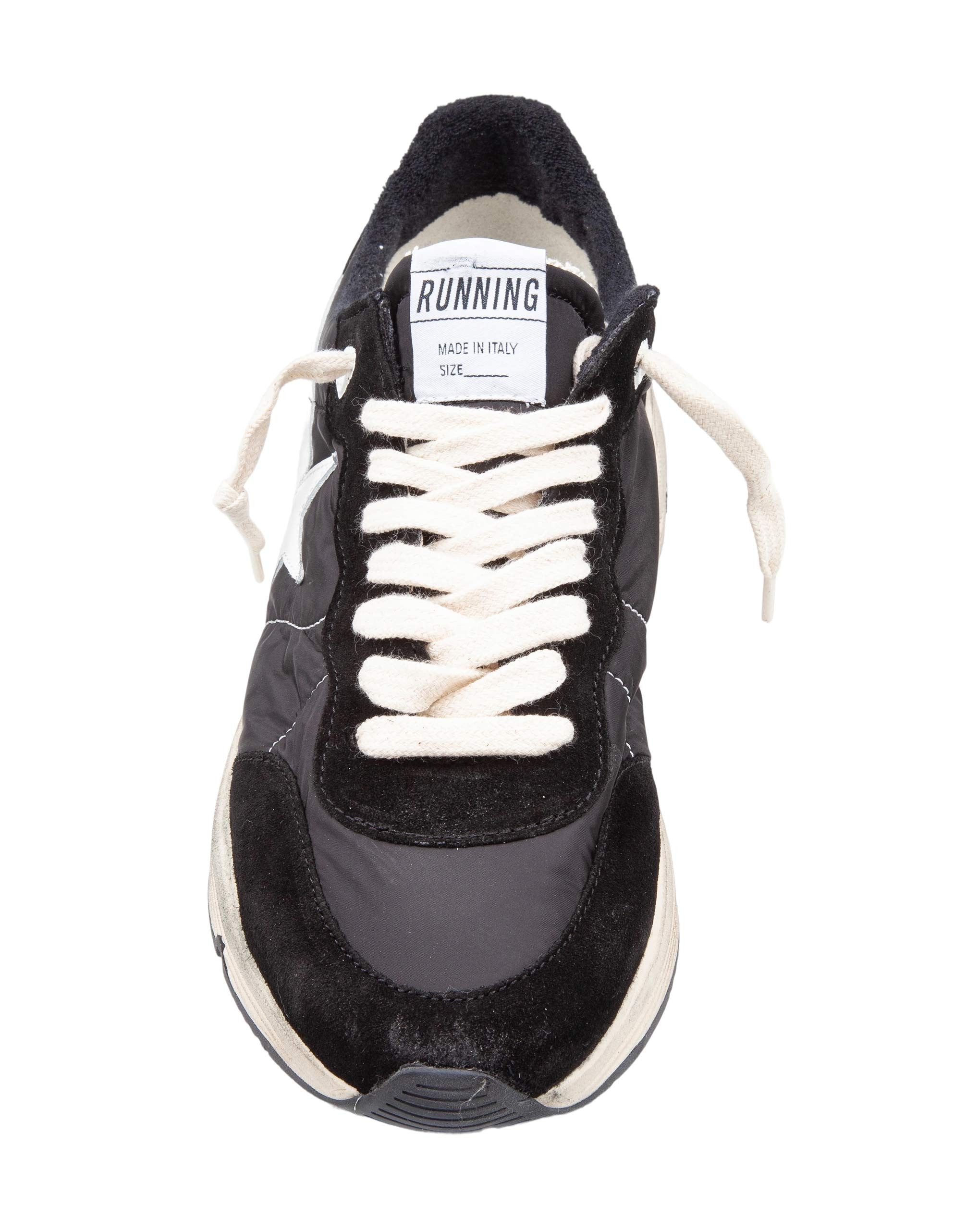 GOLDEN GOOSE SNEAKERS RUNNING SOLE IN CAMOSCIO COLORE NERO /BIANCO