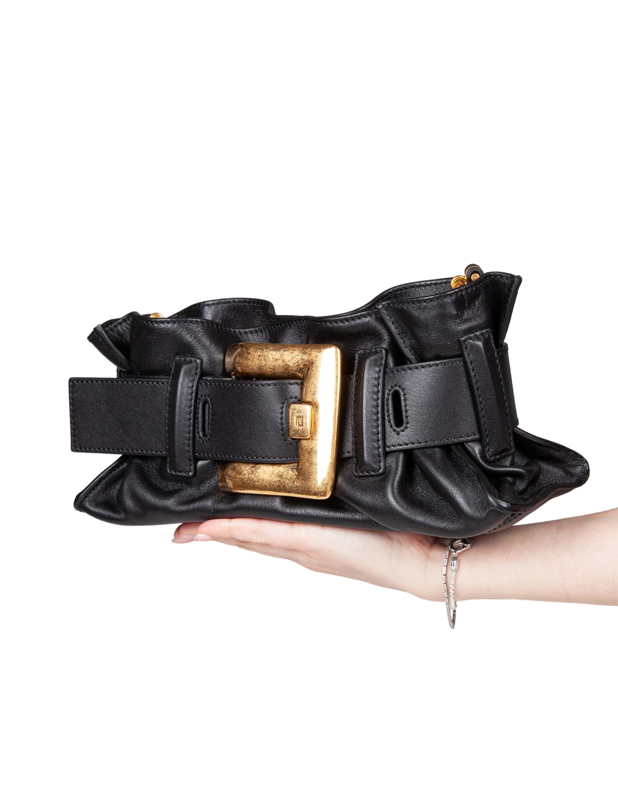 BALMAIN ANTHEM MINI LEATHER HANDBAG, BLACK