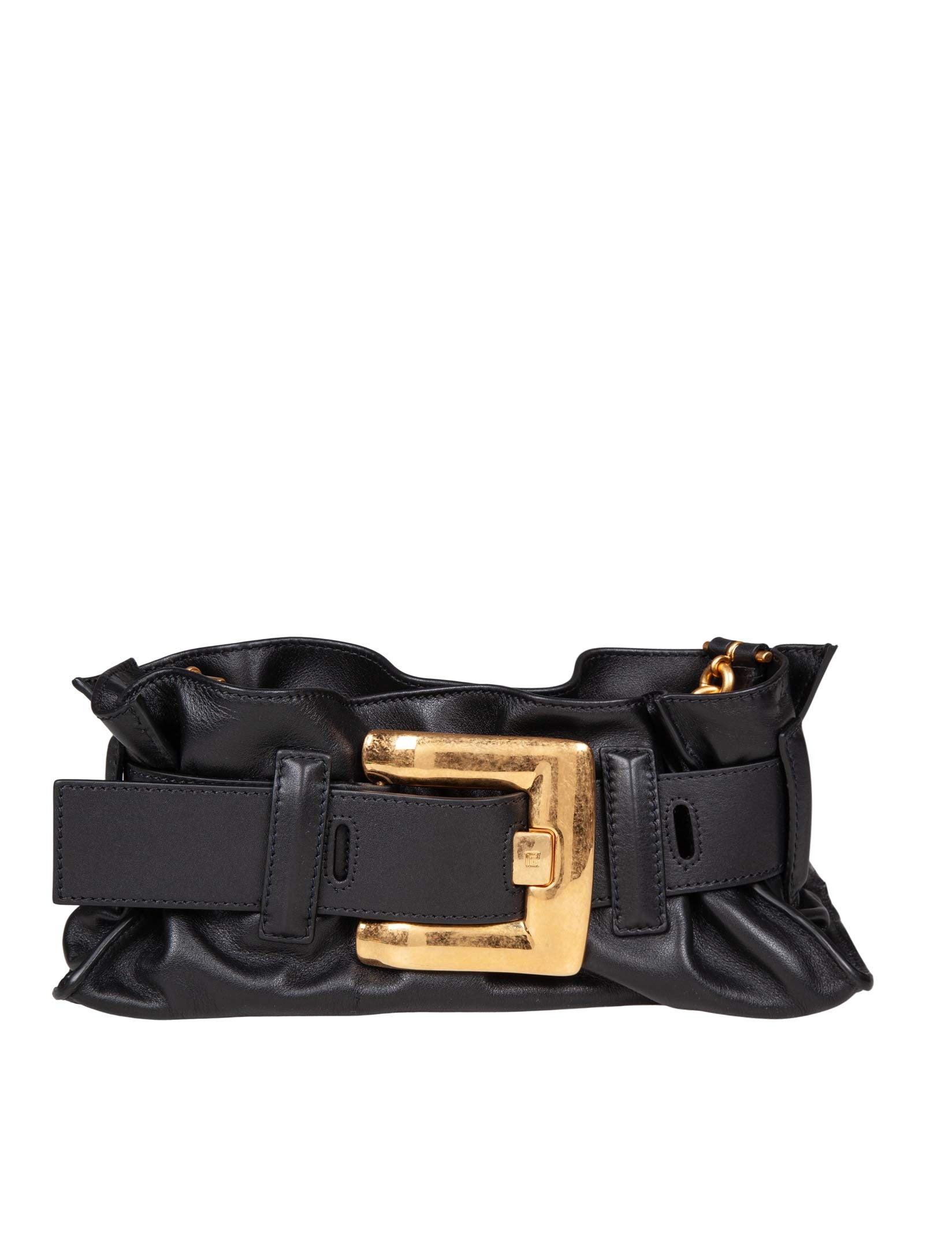BALMAIN ANTHEM MINI LEATHER HANDBAG, BLACK