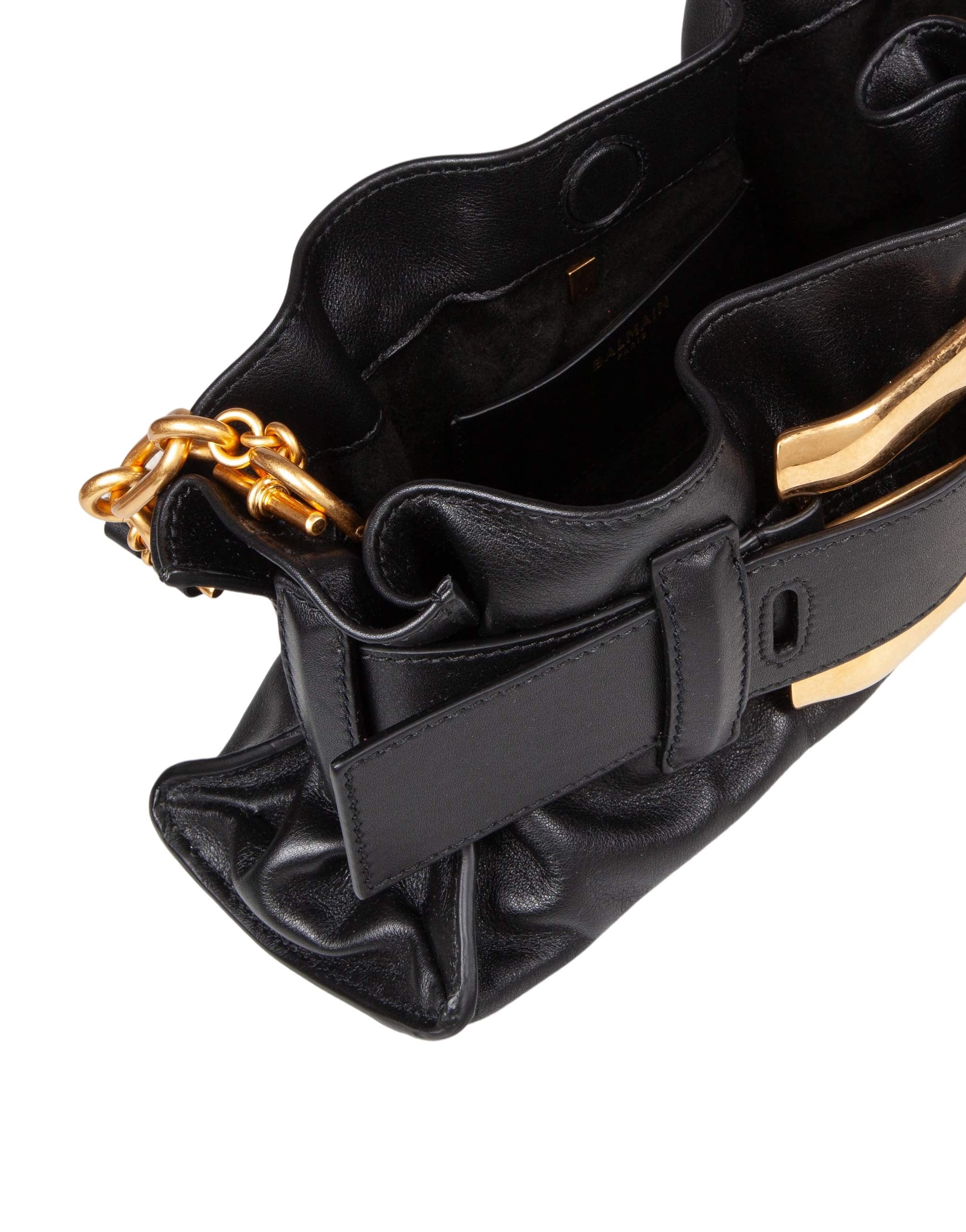 BALMAIN ANTHEM MINI LEATHER HANDBAG, BLACK