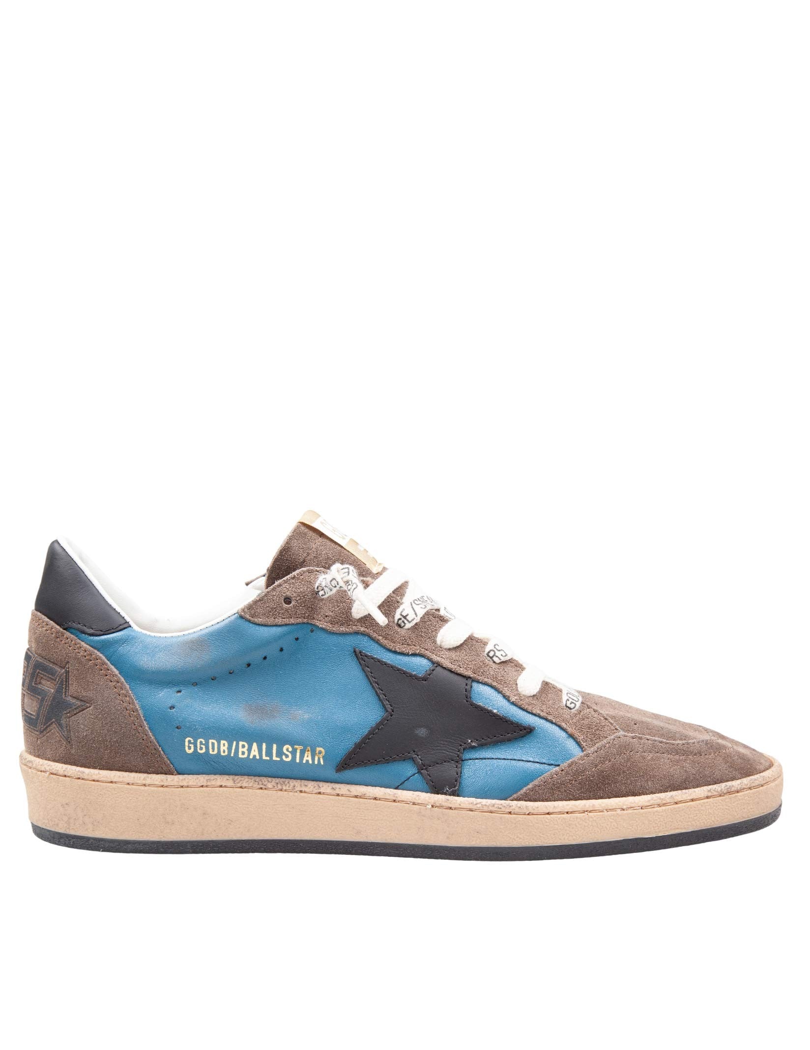GOLDEN GOOSE BALLSTAR SUEDE SNEAKERS, GREY AND BLUE