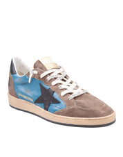 GOLDEN GOOSE BALLSTAR SUEDE SNEAKERS, GREY AND BLUE