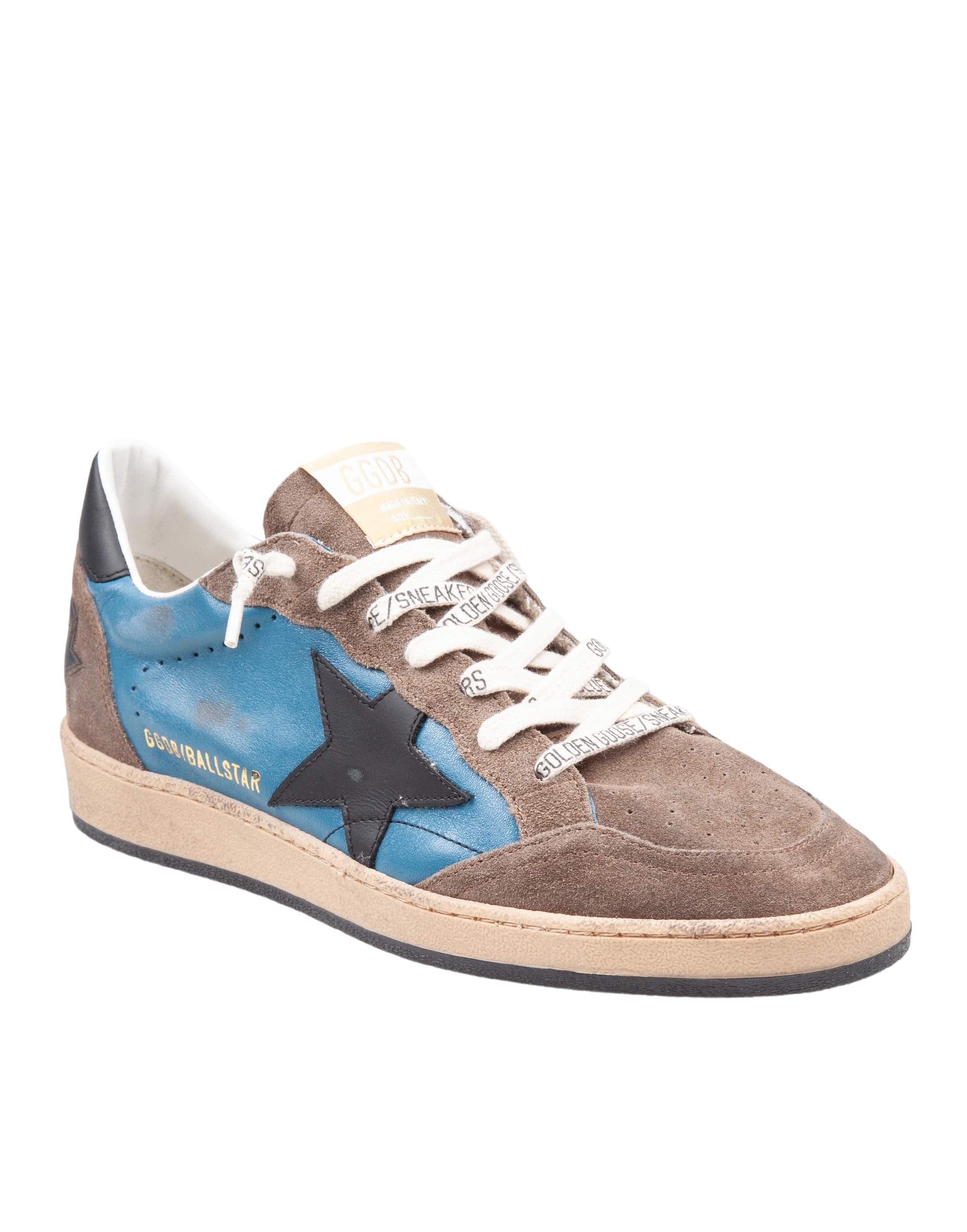 GOLDEN GOOSE BALLSTAR SUEDE SNEAKERS, GREY AND BLUE