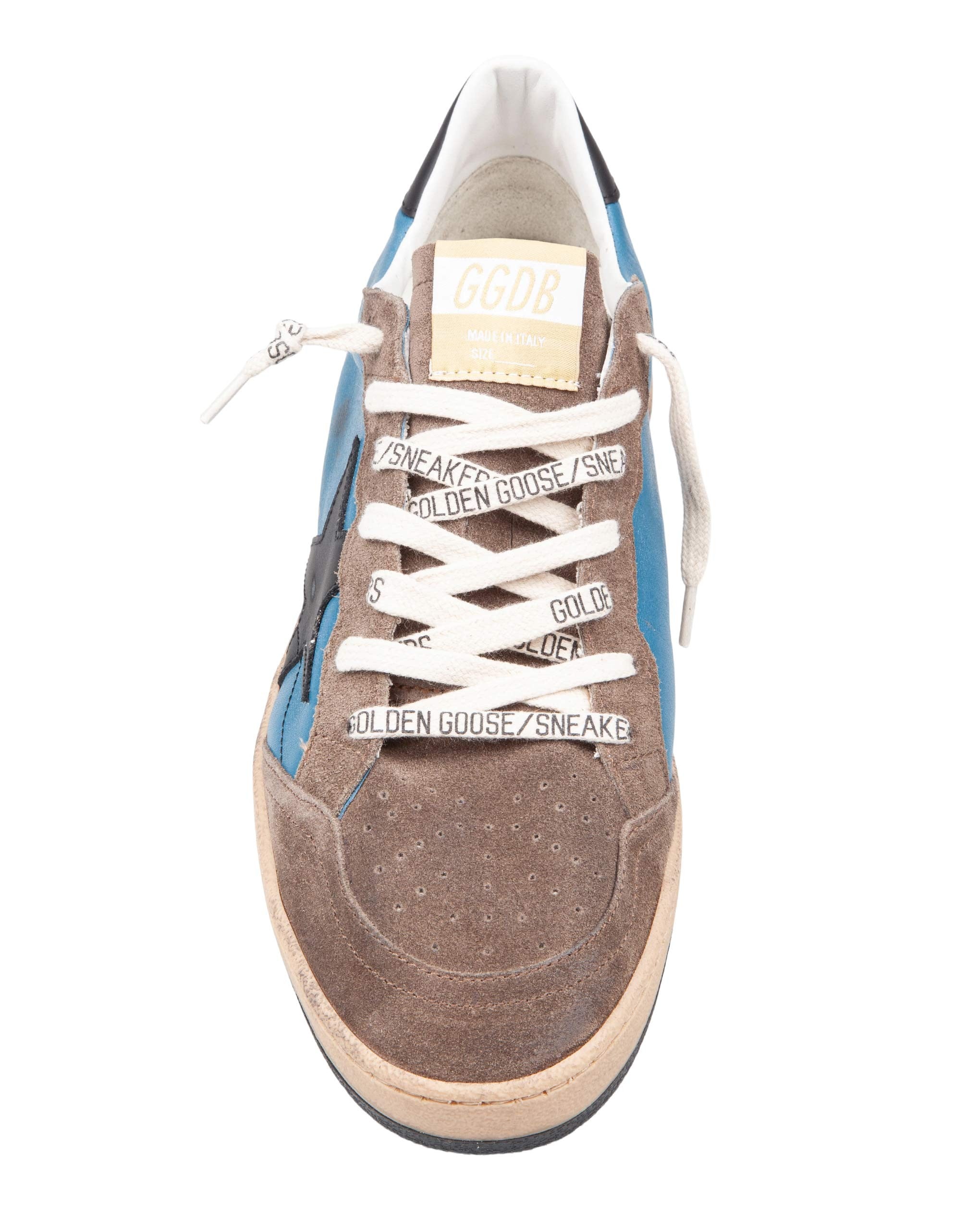 GOLDEN GOOSE BALLSTAR SUEDE SNEAKERS, GREY AND BLUE