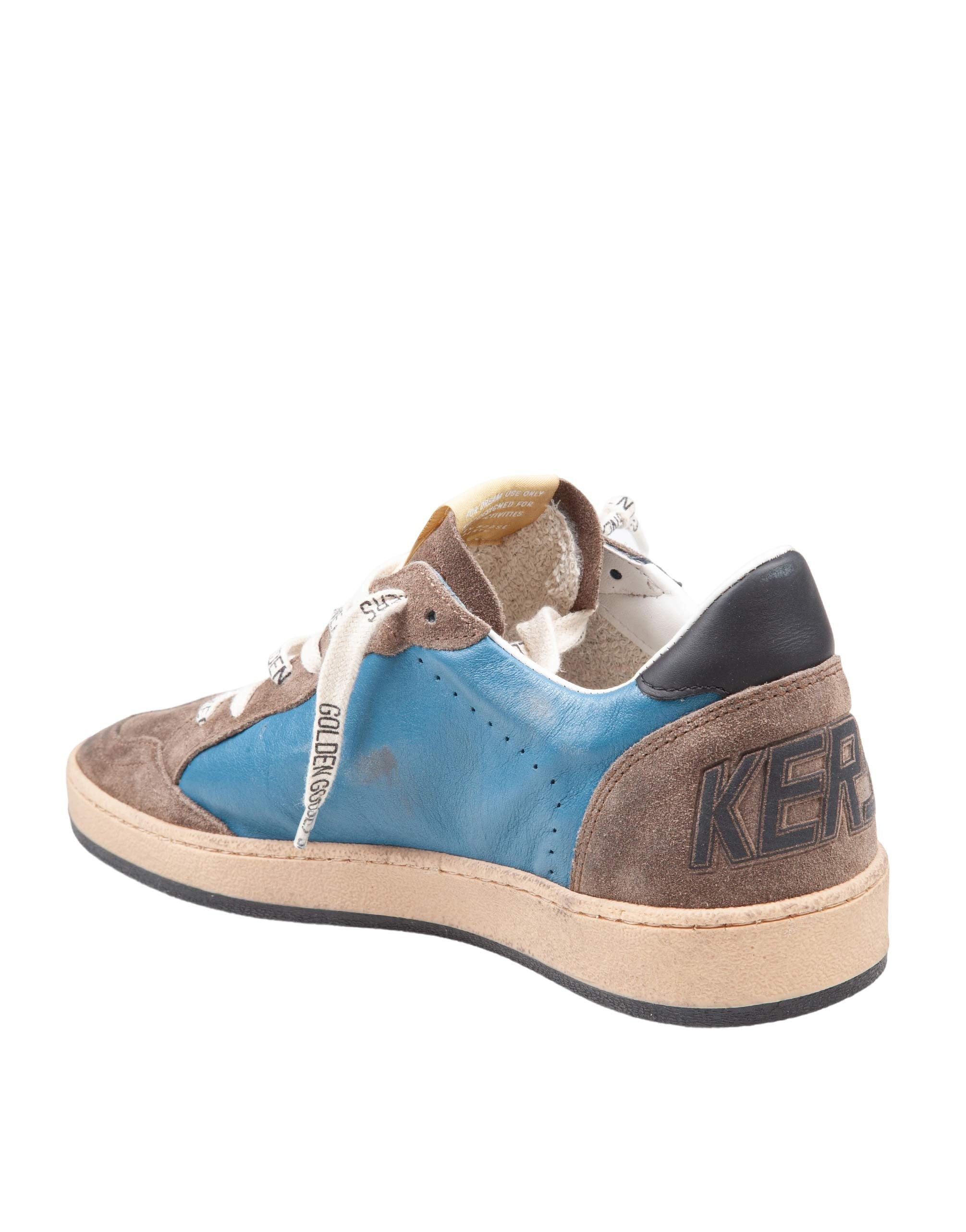 GOLDEN GOOSE BALLSTAR SUEDE SNEAKERS, GREY AND BLUE