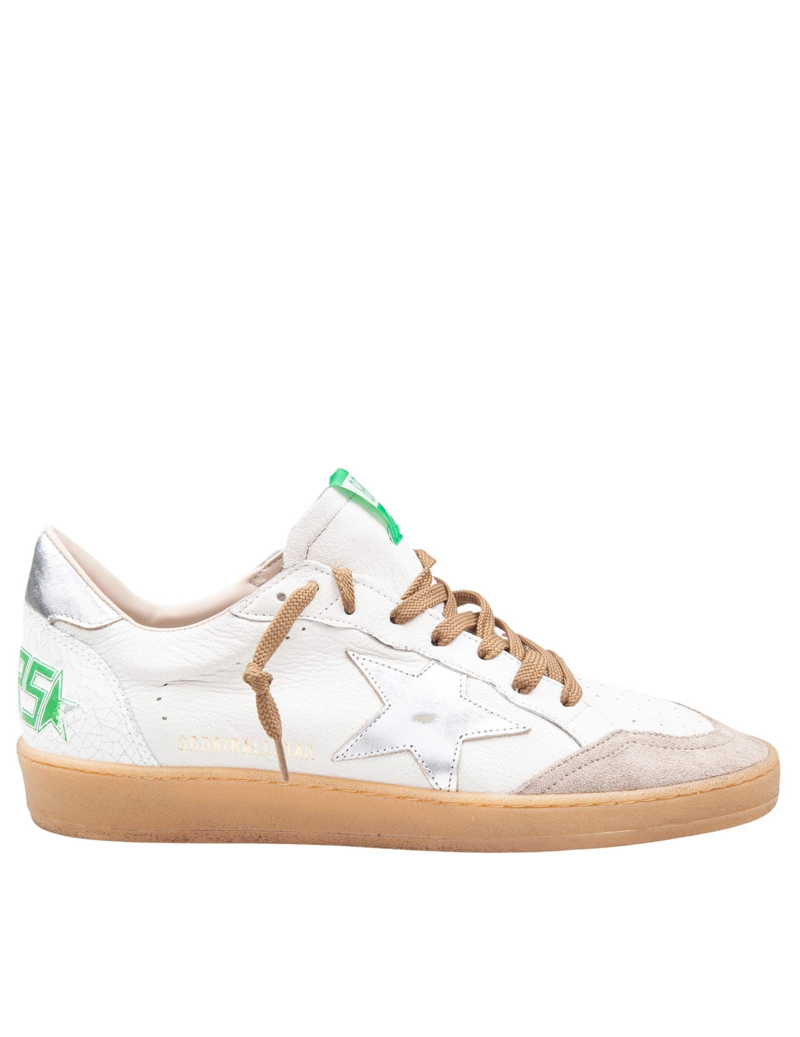 GOLDEN GOOSE BALLSTAR SNEAKERS IN LEATHER AND SUEDE, WHITE AND BEIGE