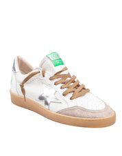 GOLDEN GOOSE BALLSTAR SNEAKERS IN LEATHER AND SUEDE, WHITE AND BEIGE