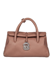 ZANELLATO DOTTA CENTAURO S HAMMERED LEATHER BAG IN BROWN RIBOLLA