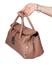 ZANELLATO DOTTA CENTAURO S HAMMERED LEATHER BAG IN BROWN RIBOLLA