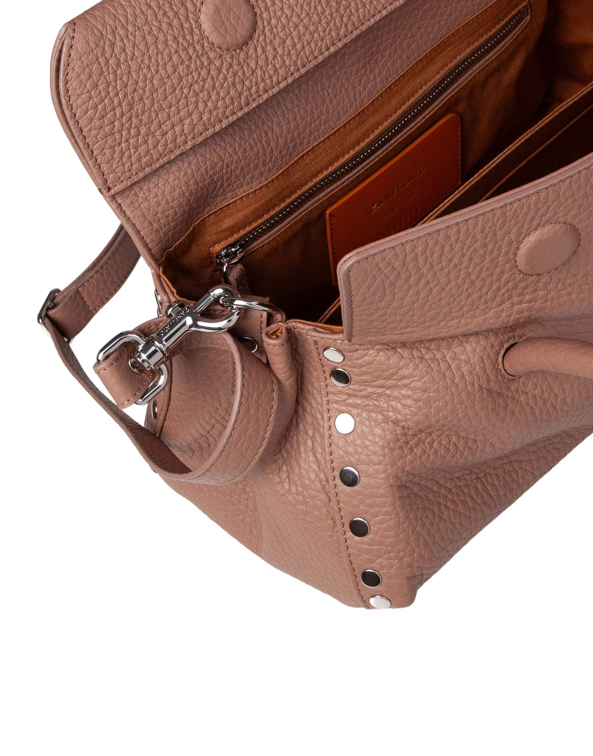 ZANELLATO DOTTA CENTAURO S HAMMERED LEATHER BAG IN BROWN RIBOLLA