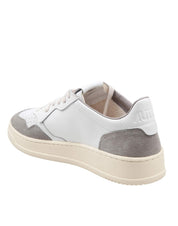 AUTRY MEDALIST LOW LEATHER AND SUEDE SNEAKERS, WHITE AND GRAY