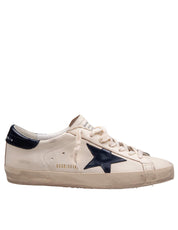 GOLDEN GOOSE SUPER-STAR SNEAKERS IN BEIGE AND MIDNIGHT BLUE LEATHER