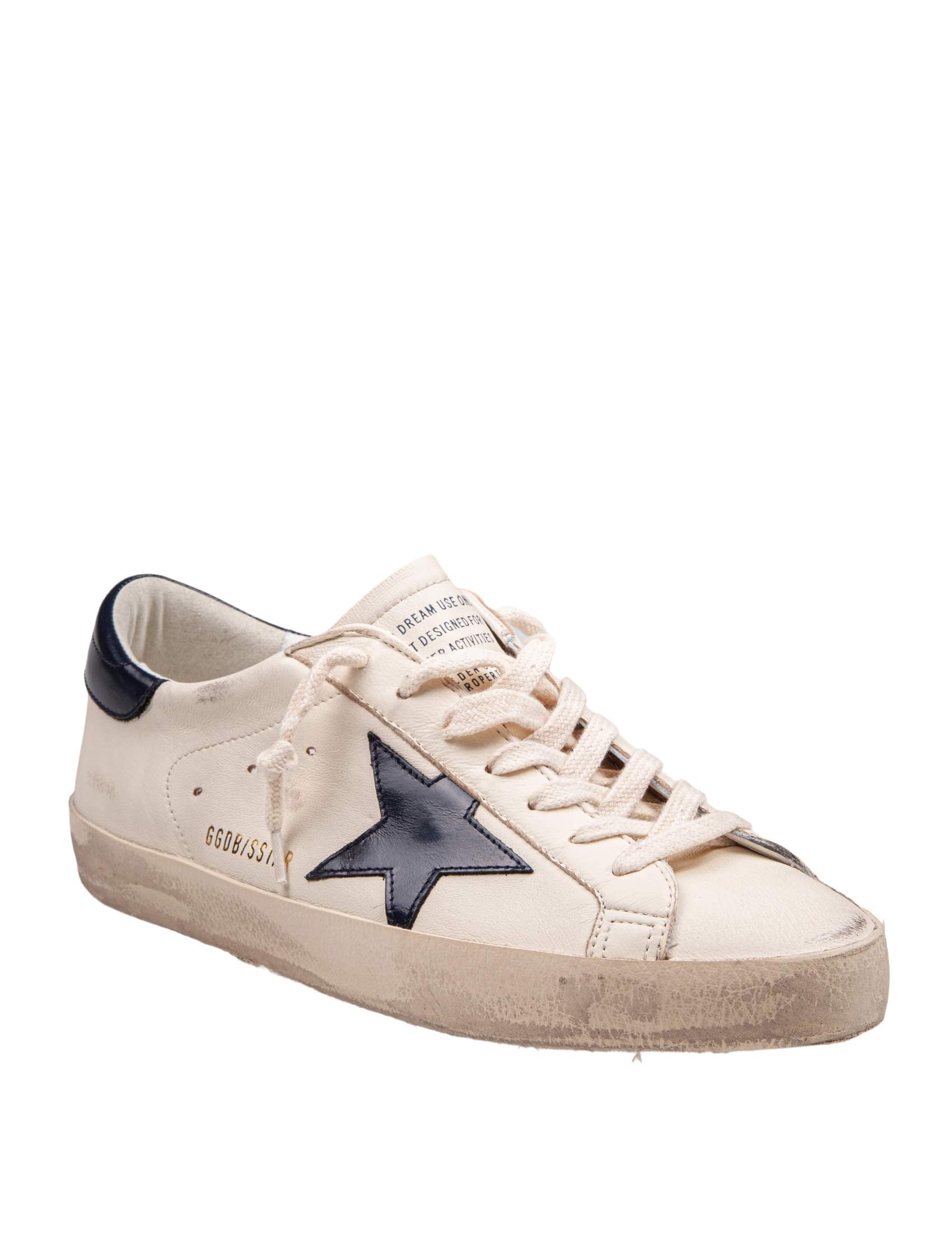 GOLDEN GOOSE SUPER-STAR SNEAKERS IN BEIGE AND MIDNIGHT BLUE LEATHER