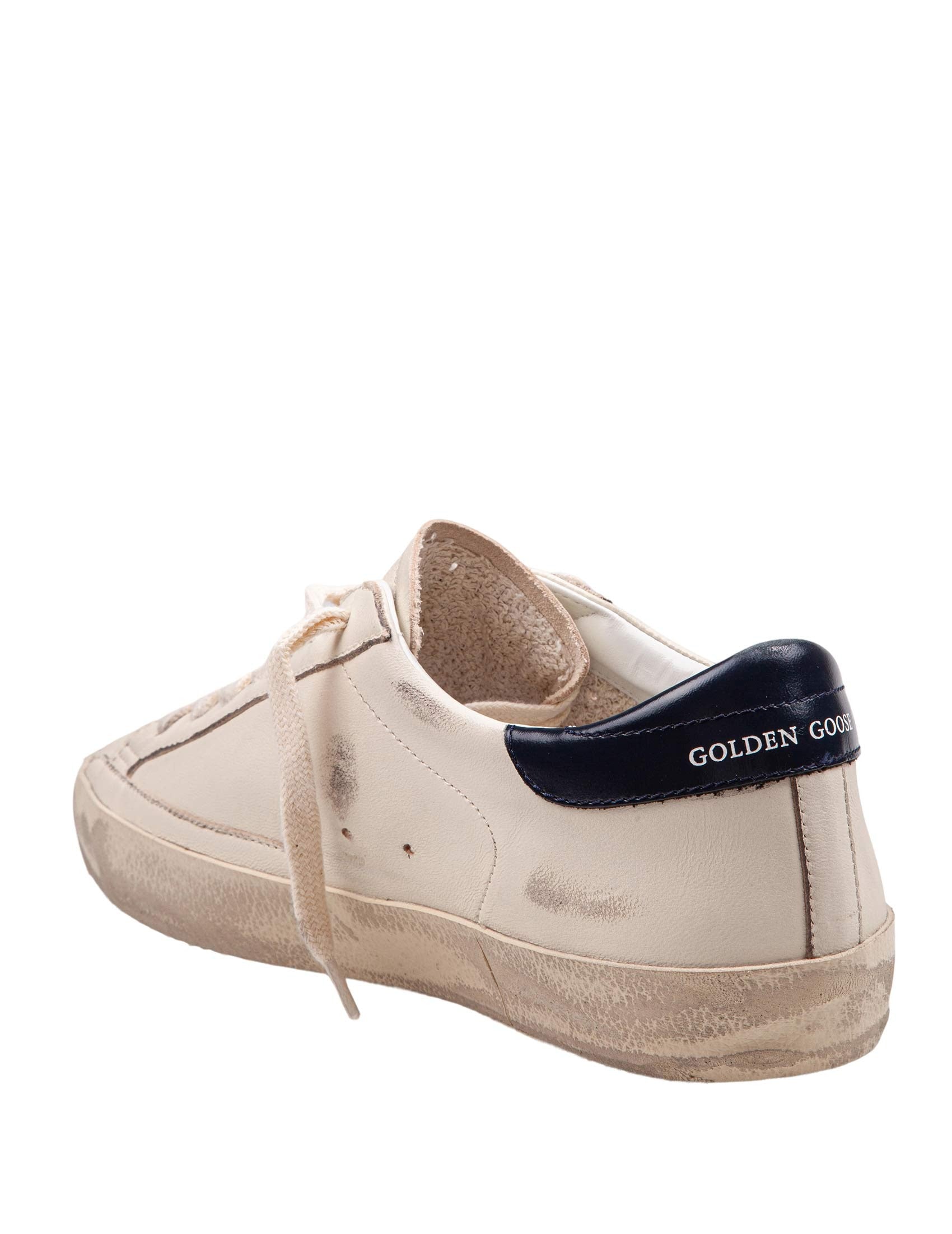 GOLDEN GOOSE SUPER-STAR SNEAKERS IN BEIGE AND MIDNIGHT BLUE LEATHER