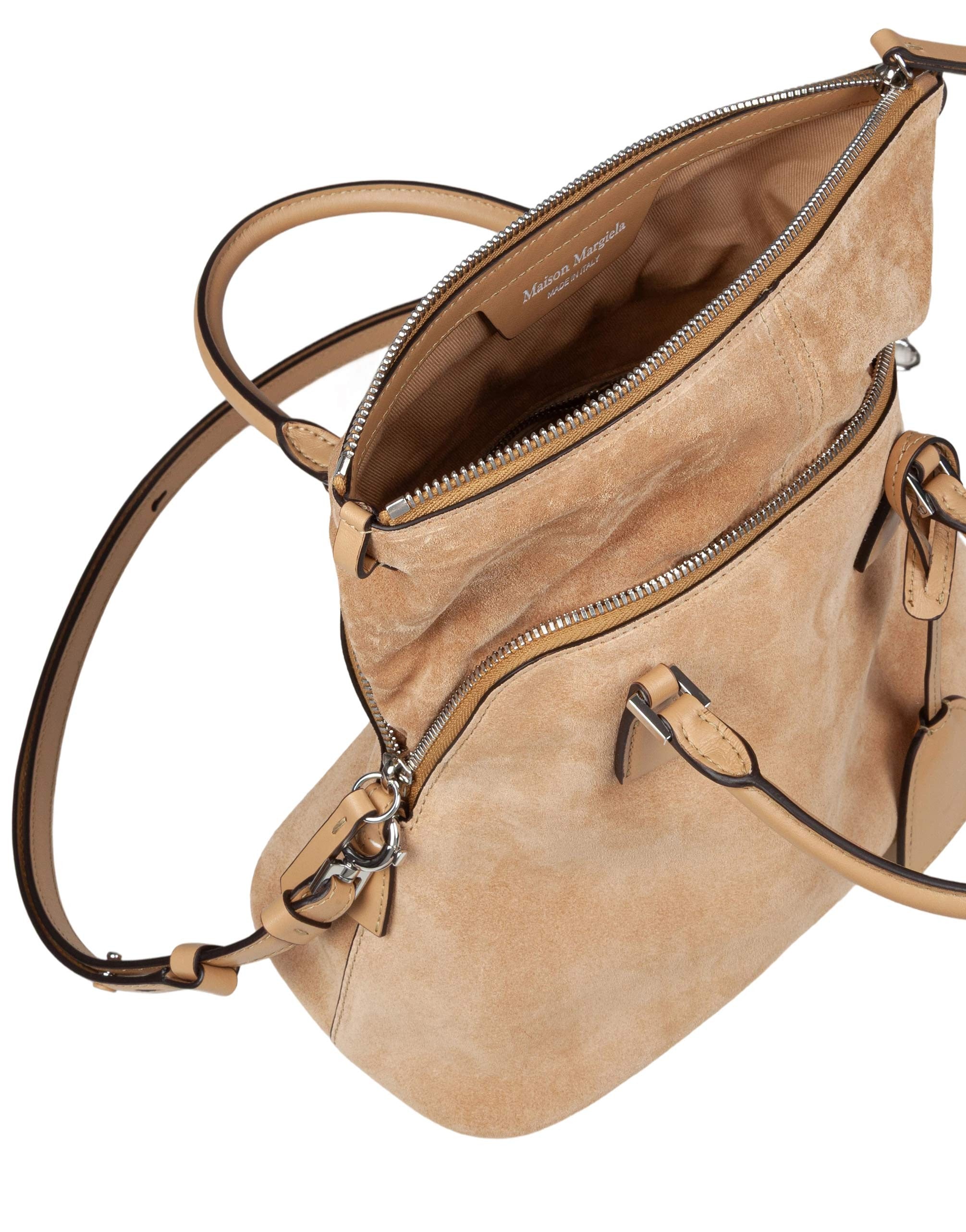 MAISON MARGIELA BORSA A MANO 5AC SOFT MINI IN PELLE SCAMOSCIATA COLORE NATURALE