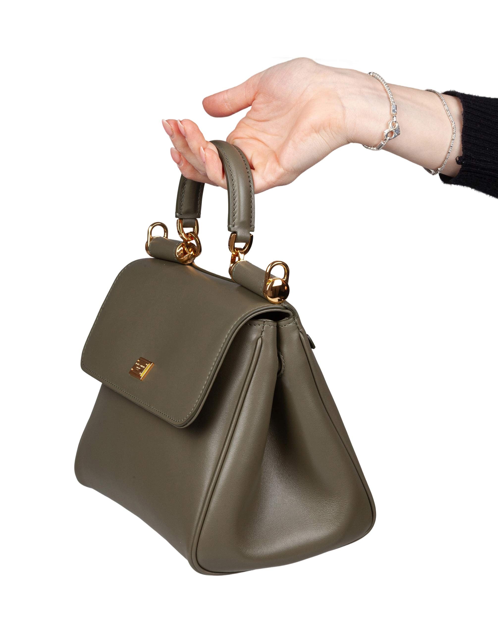 DOLCE & GABBANA MY SICILY LEATHER HANDBAG IN GREEN