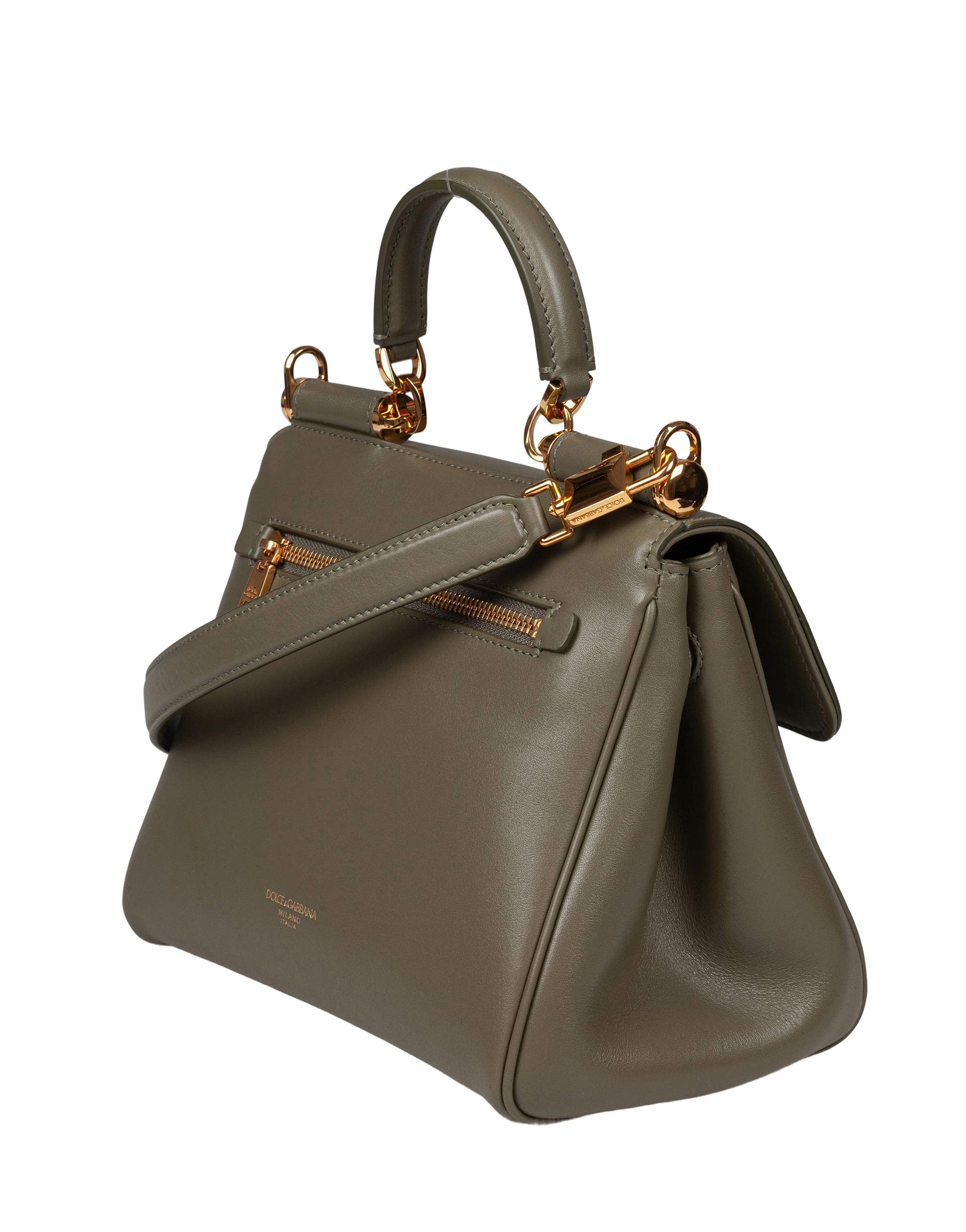 DOLCE & GABBANA MY SICILY LEATHER HANDBAG IN GREEN