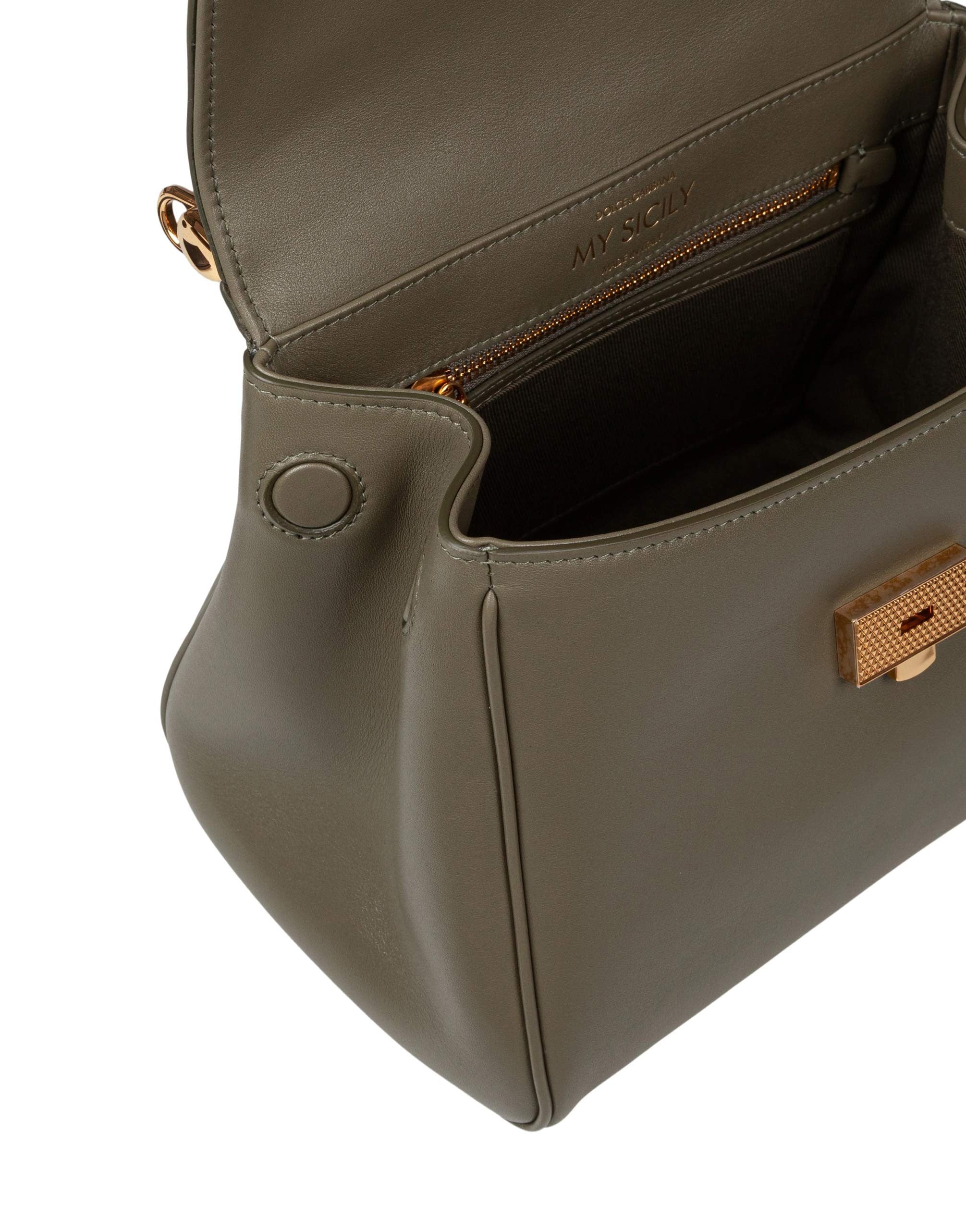 DOLCE & GABBANA MY SICILY LEATHER HANDBAG IN GREEN