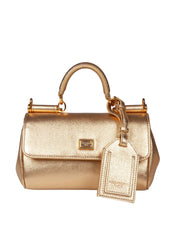 DOLCE & GABBANA MY SICILY HANDBAG IN LAMINATED LEATHER, GOLD COLOR