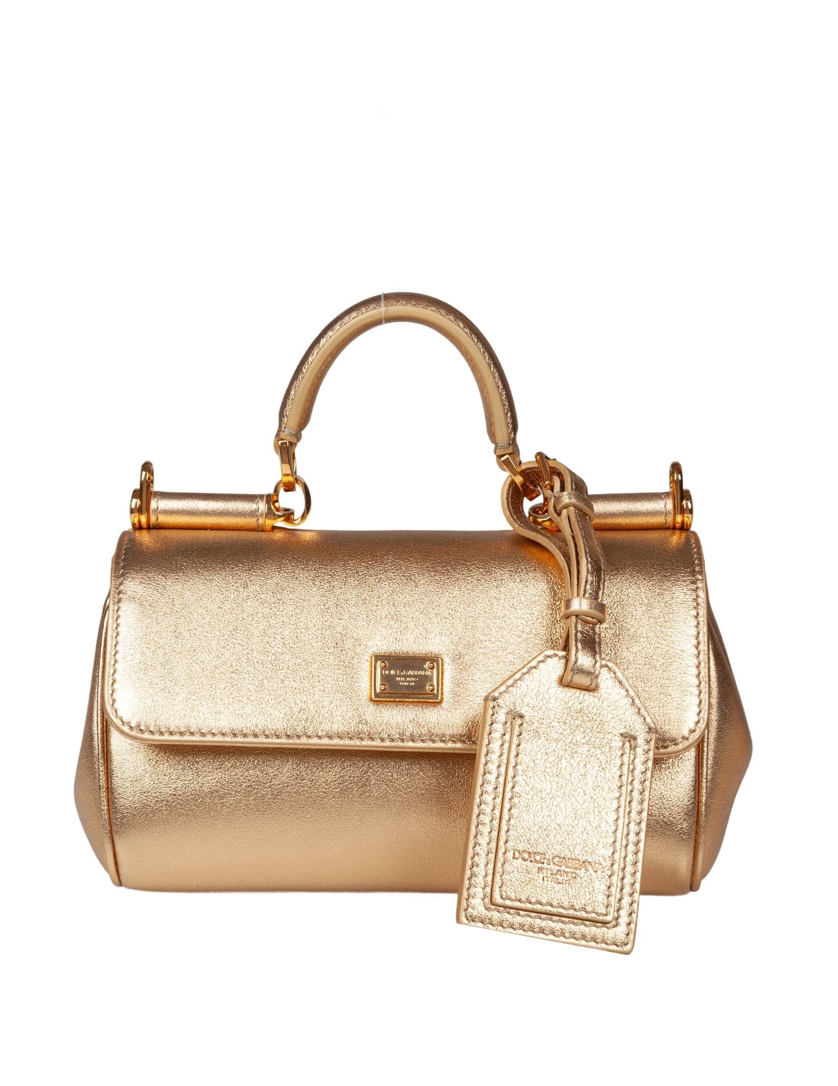 DOLCE & GABBANA MY SICILY HANDBAG IN LAMINATED LEATHER, GOLD COLOR
