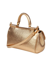 DOLCE & GABBANA MY SICILY HANDBAG IN LAMINATED LEATHER, GOLD COLOR