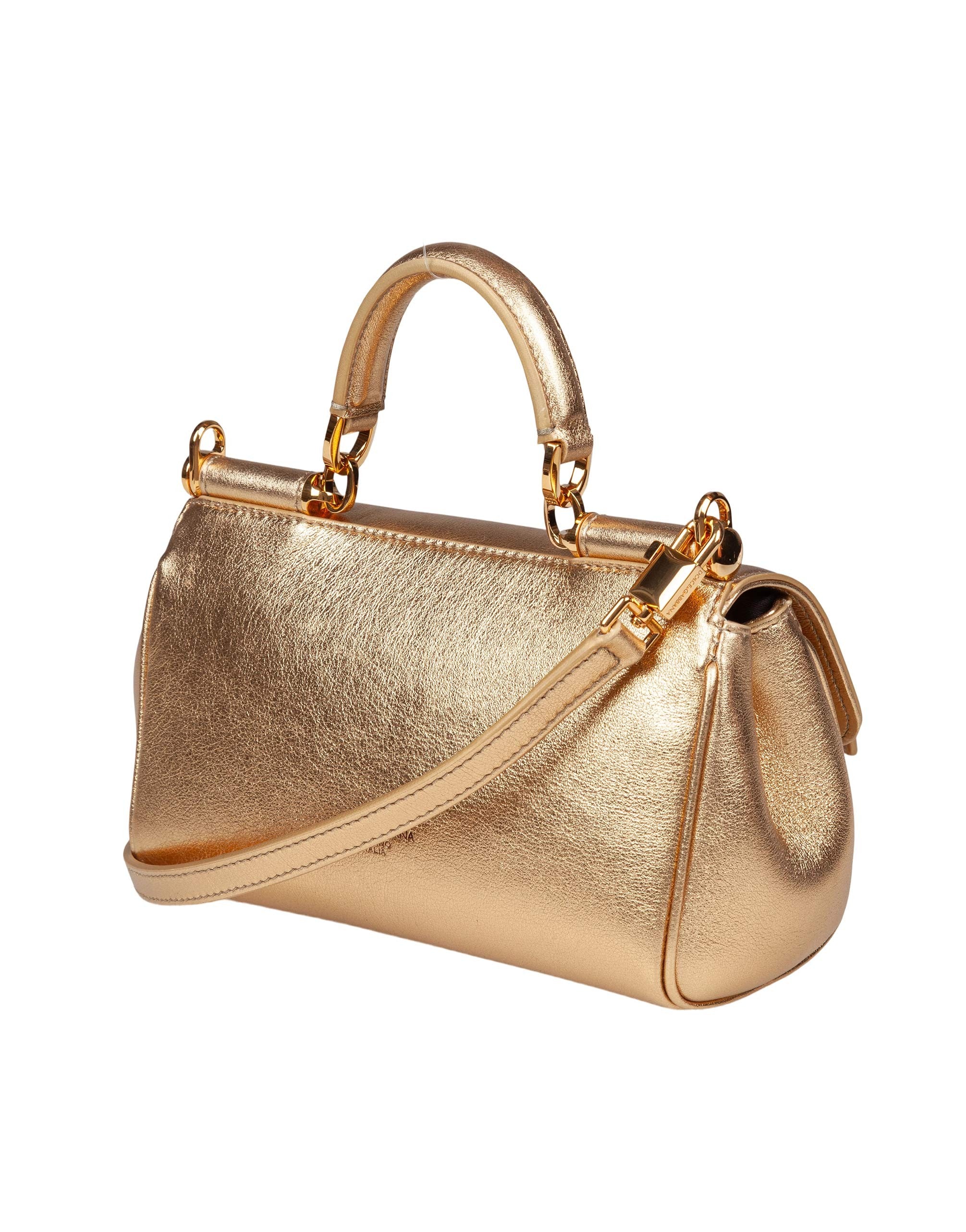 DOLCE & GABBANA MY SICILY HANDBAG IN LAMINATED LEATHER, GOLD COLOR