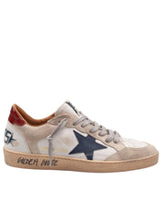 GOLDEN GOOSE BALLSTAR DOUBLE QUARTER WHITE FOLDER LEATHER AND SUEDE SNEAKERS, WHITE/BEIGE