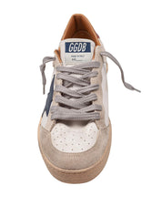 GOLDEN GOOSE BALLSTAR DOUBLE QUARTER WHITE FOLDER LEATHER AND SUEDE SNEAKERS, WHITE/BEIGE