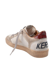 GOLDEN GOOSE BALLSTAR DOUBLE QUARTER WHITE FOLDER LEATHER AND SUEDE SNEAKERS, WHITE/BEIGE