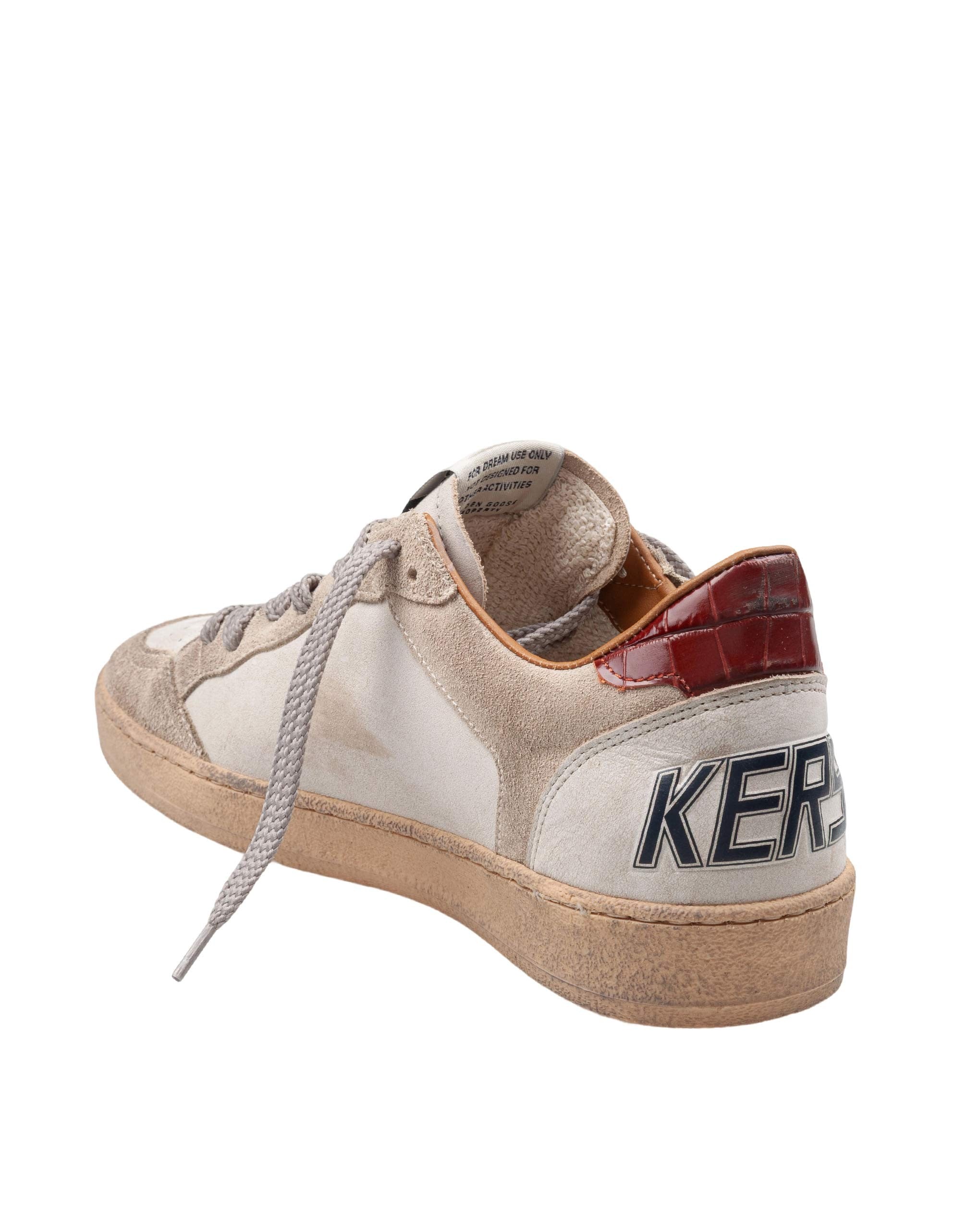 GOLDEN GOOSE BALLSTAR DOUBLE QUARTER WHITE FOLDER LEATHER AND SUEDE SNEAKERS, WHITE/BEIGE