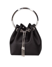 JIMMY CHOO BORSA A MANO BON BON FUQ IN RASO COLORE NERO