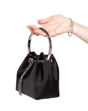 JIMMY CHOO BORSA A MANO BON BON FUQ IN RASO COLORE NERO