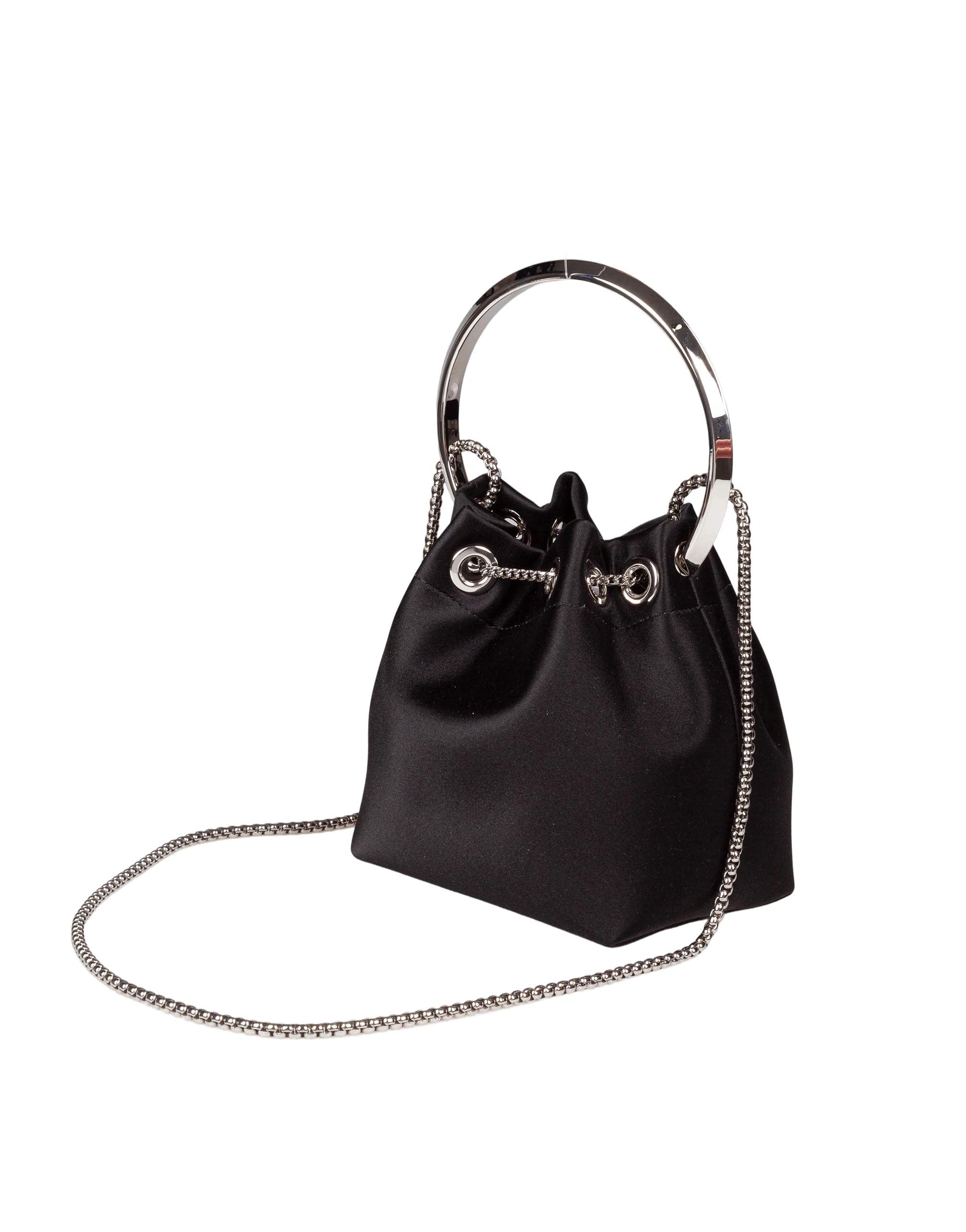 JIMMY CHOO BORSA A MANO BON BON FUQ IN RASO COLORE NERO