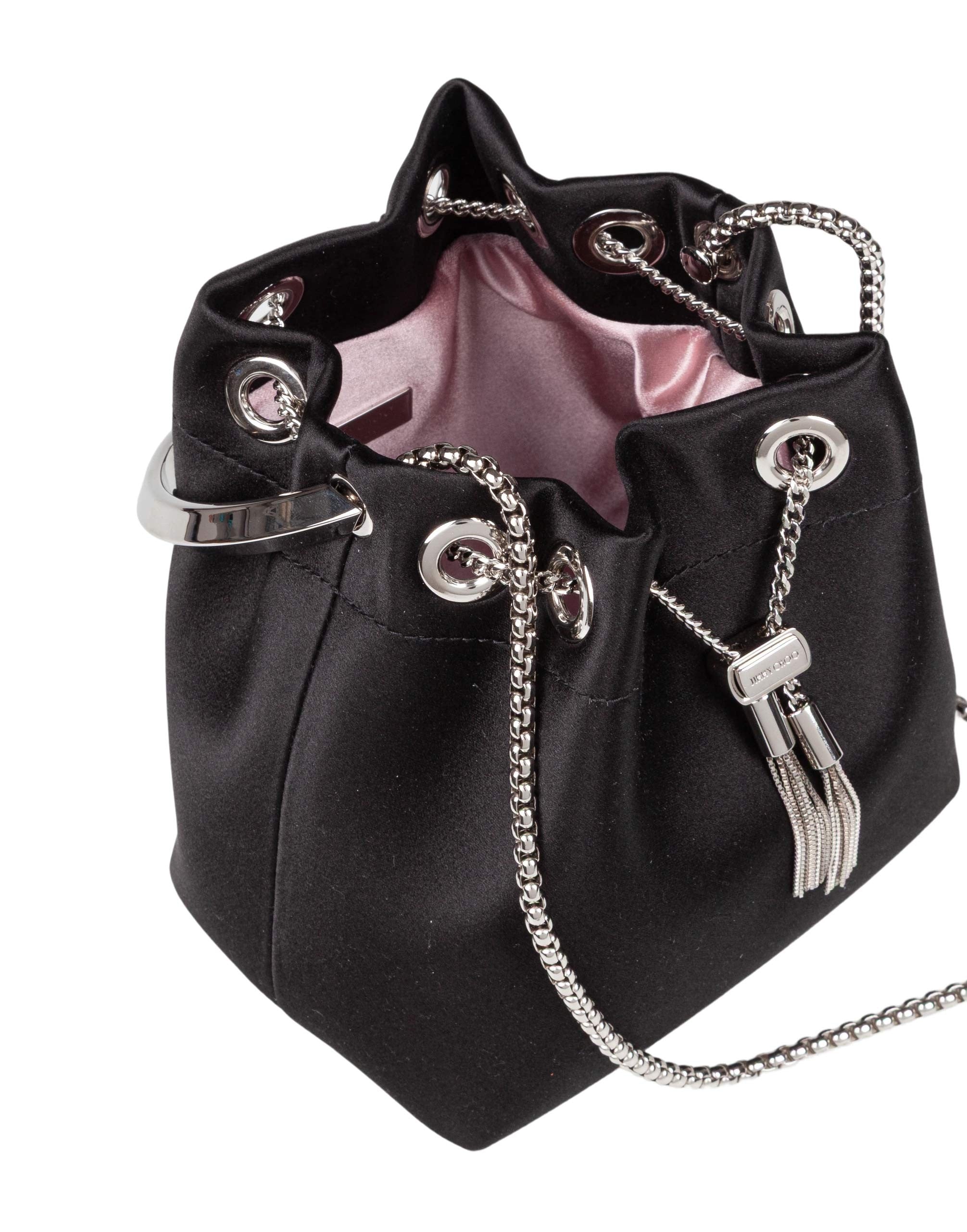 JIMMY CHOO BORSA A MANO BON BON FUQ IN RASO COLORE NERO